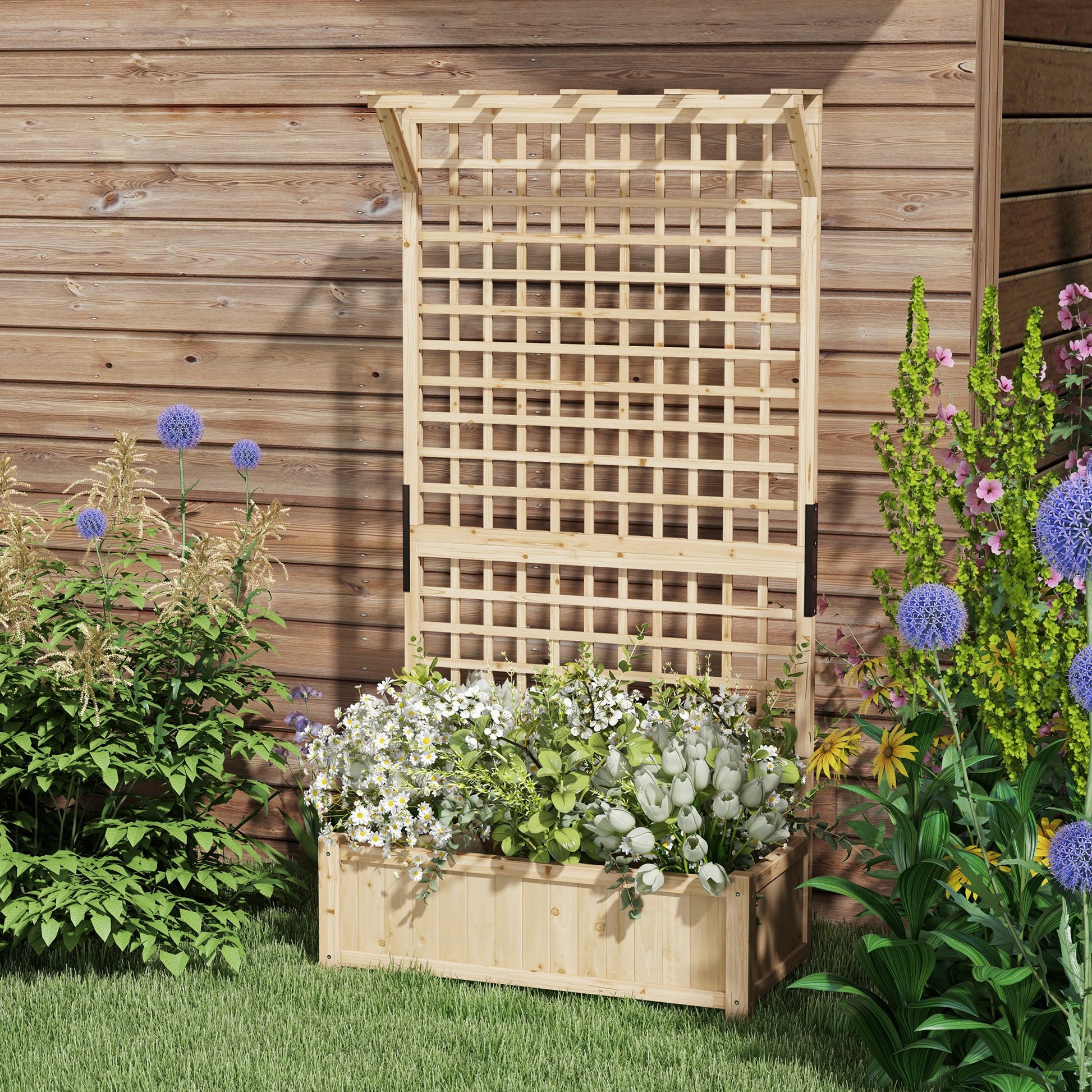 Wood Planter with Trellis for Vine Climbing, Raised Garden Bed, Privacy Screen for Backyard, Patio, Deck, Natural Wood Raised Garden Beds at Gallery Canada