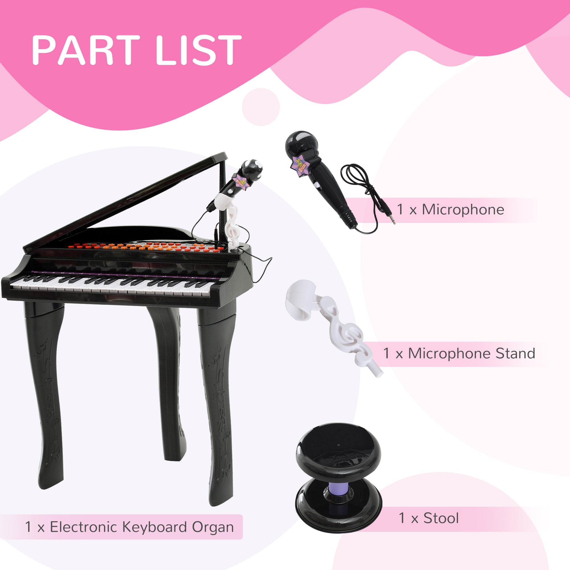 Mini Electronic Musical Piano 37 Key Keyboard Multifunction Kids Toy with Microphone Stool (Black) Electronic Musical Pianos at Gallery Canada