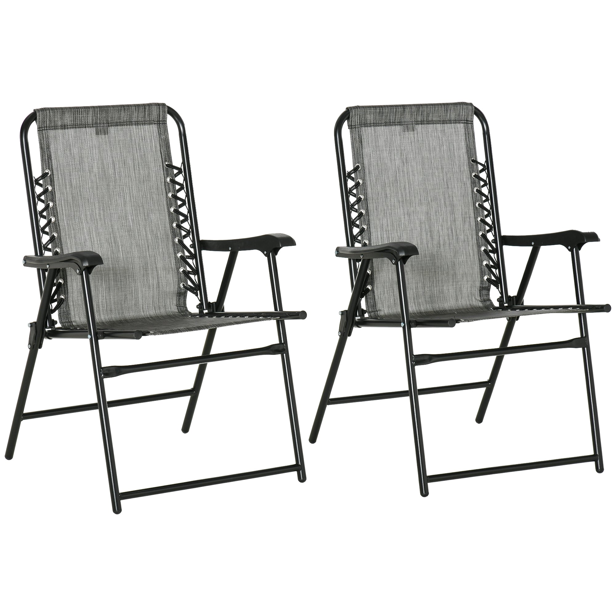 2 Pieces Outdoor Folding Patio Chair Set, Portable Camping Chairs with Armrests for Garden, Patio, Pool, Beach, Grey Patio Chairs Grey at Gallery Canada