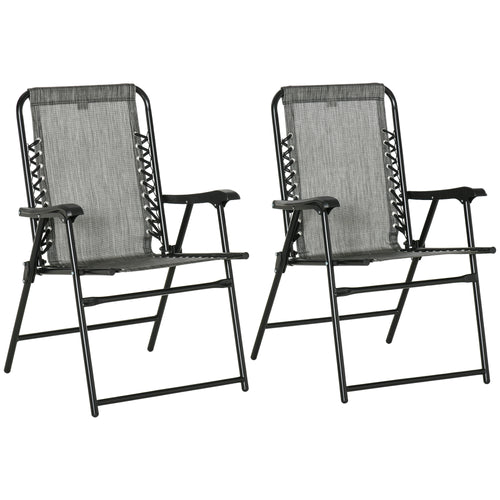 2 Pieces Outdoor Folding Patio Chair Set, Portable Camping Chairs with Armrests for Garden, Patio, Pool, Beach, Grey