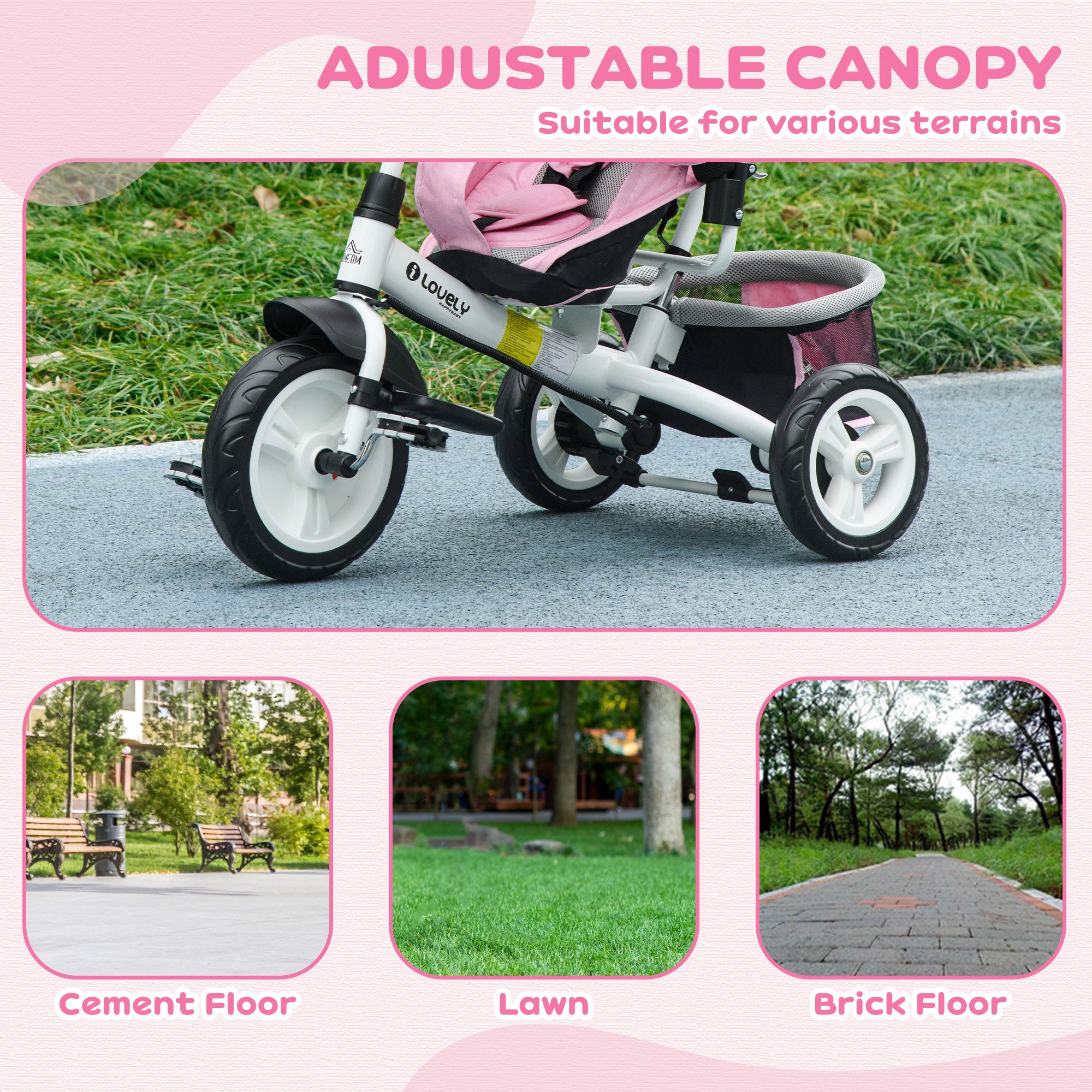 4 in 1 Tricycle for Toddler 1-5 Years with Parent-Push Handle, Pink Tricycles for Kids   at Gallery Canada