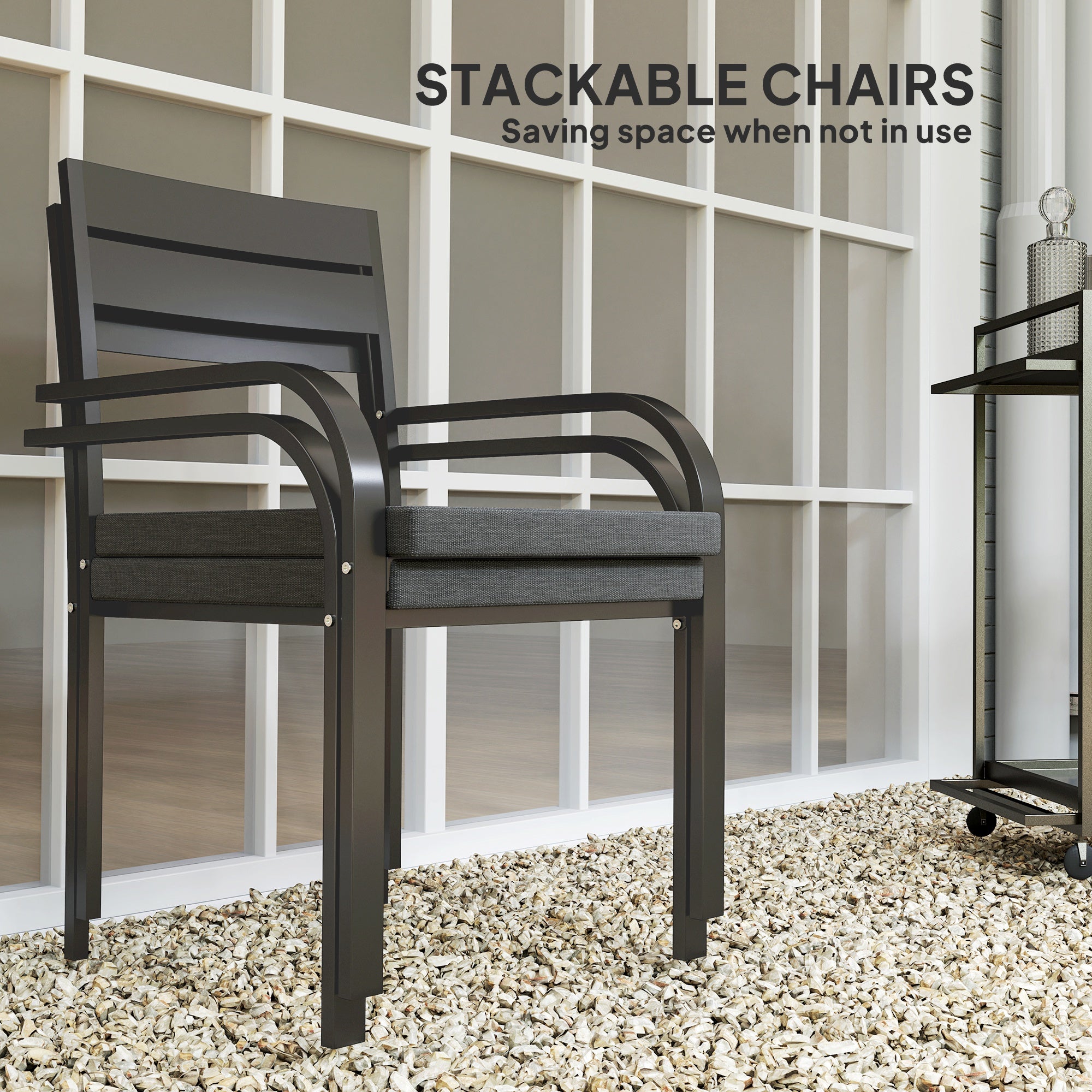 2 Piece Outdoor Dining Chairs with Aluminum Frame, Soft Cushion, for Deck, Garden, Balcony, Poolside, Grey Bistro Sets at Gallery Canada