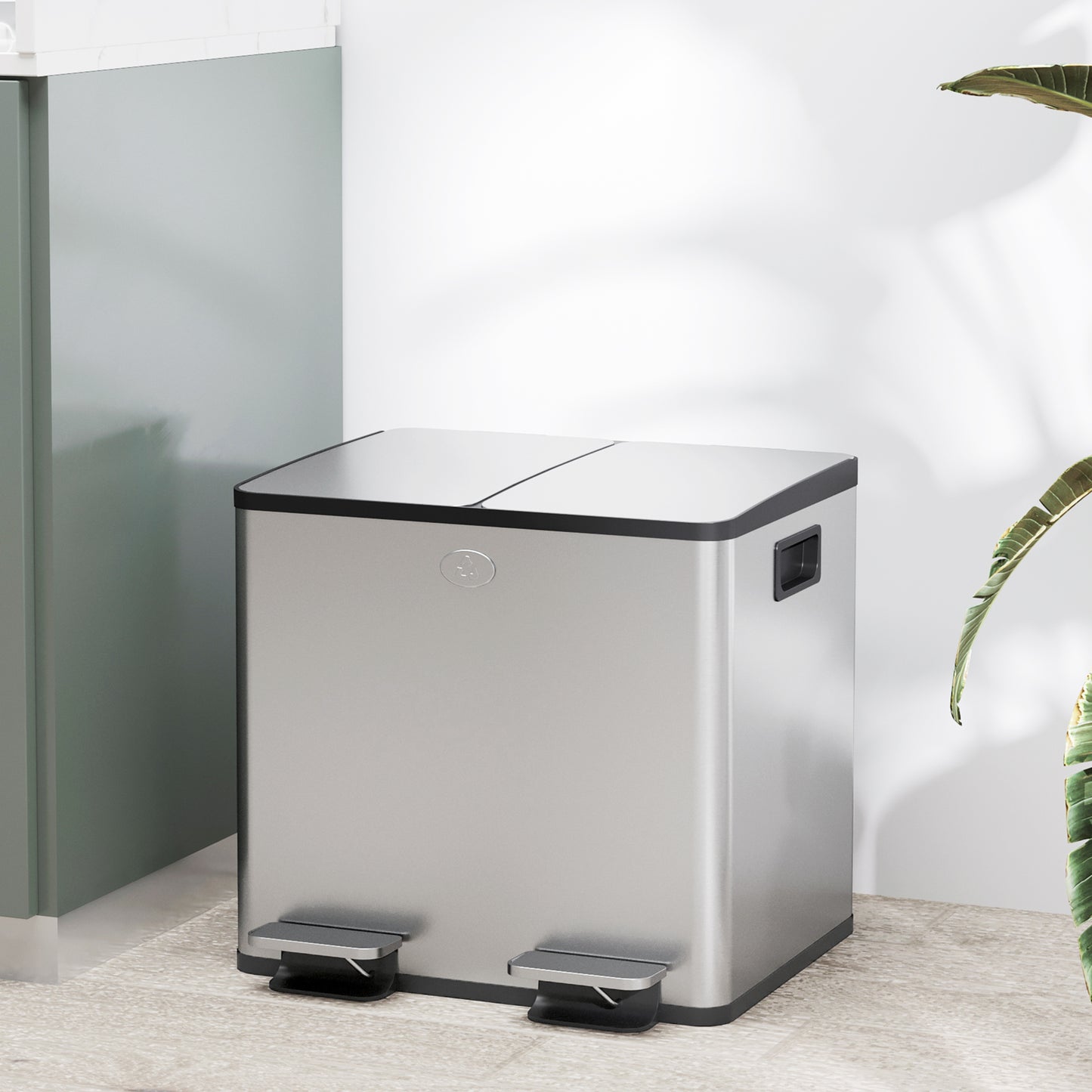 Dual Garbage Bin, Soft-Close Trash Can with Foot Pedal, 2 x 15 Liter Garbage Can with Removable Inner Buckets, Silver Household Supplies Silver at Gallery Canada