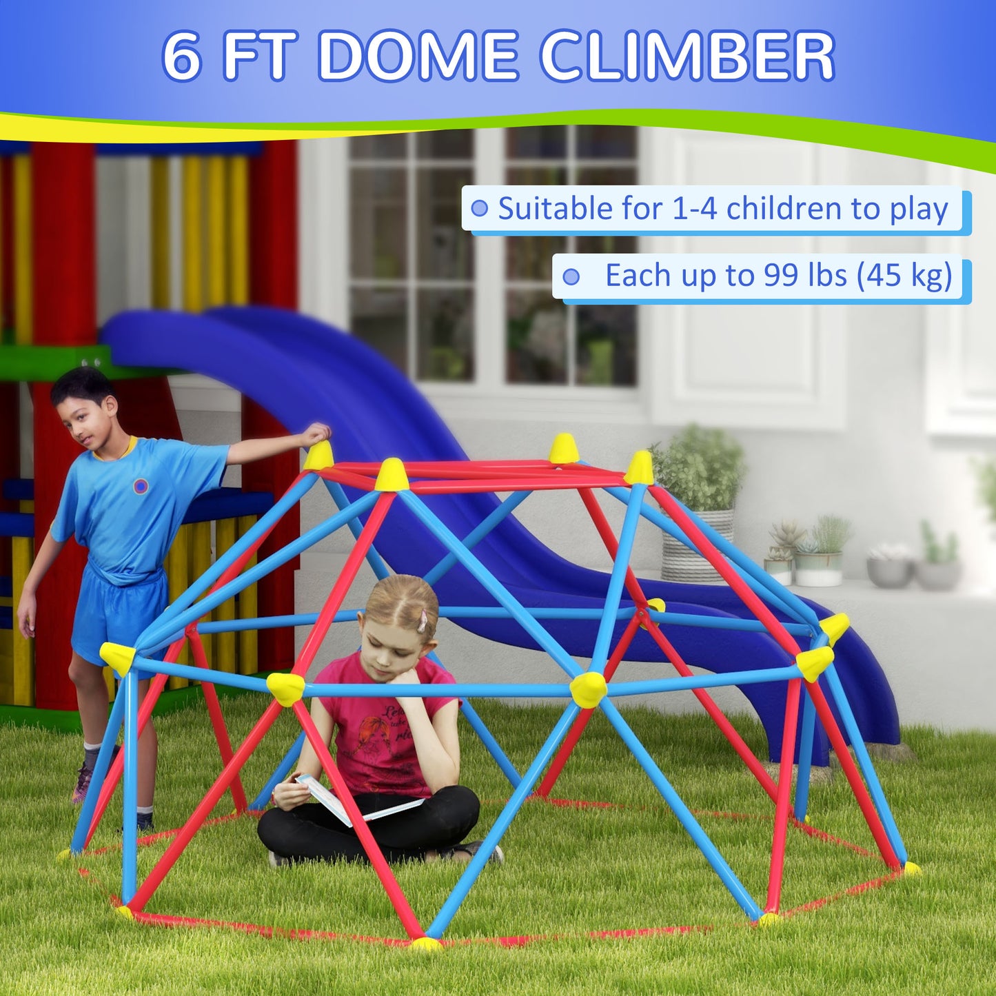 6 FT Climbing Dome Geometric Jungle Gym w/ Rust and UV-Resistant Steel, Up to 396 lbs, for 1-4 Children Aged 3-8 Years Gym Sets & Swings   at Gallery Canada