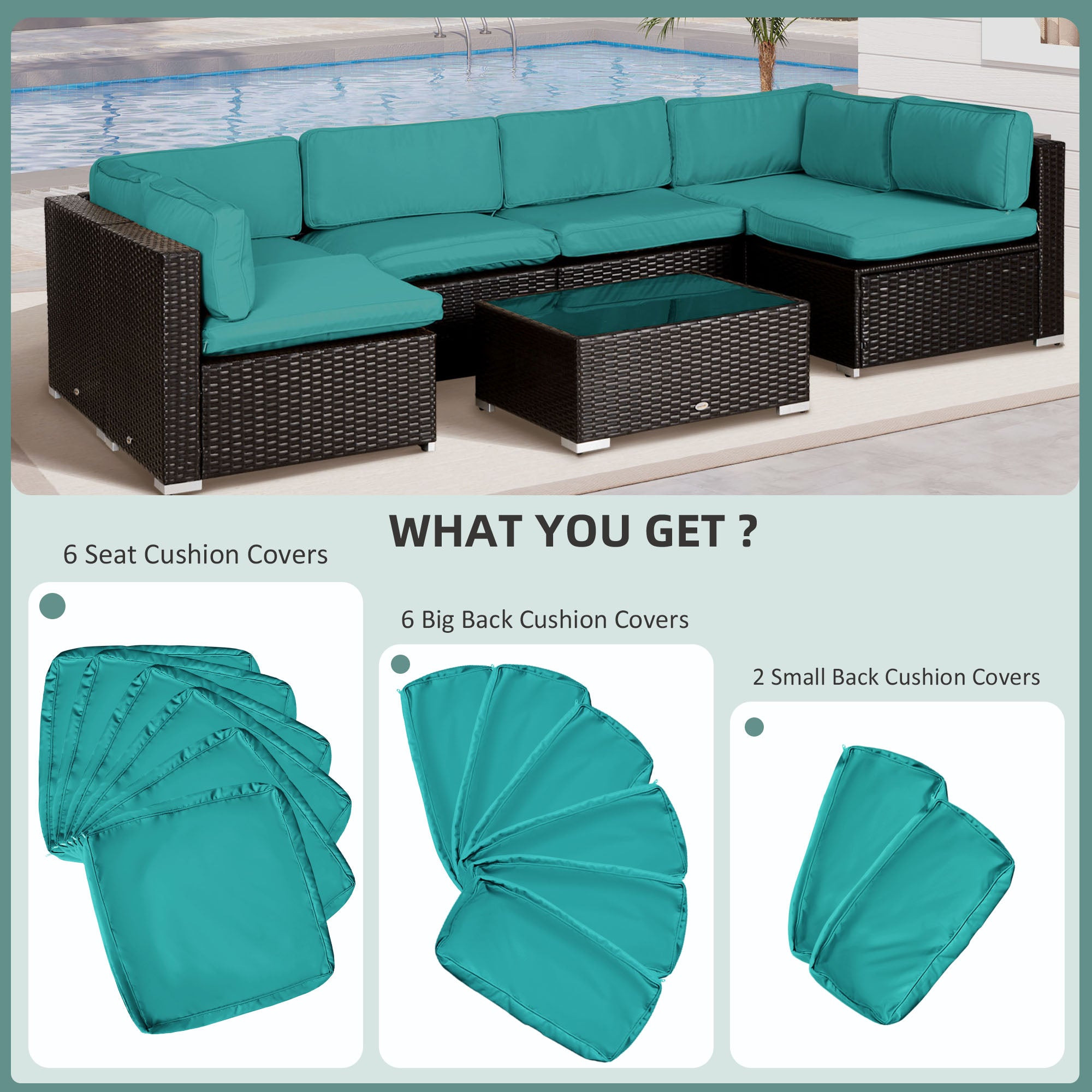 Outdoor 14pc Patio Rattan Sofa Set Cushion Polyester Cover Replacement Set - No Cushion Included Turquoise Patio Chair Cushions   at Gallery Canada