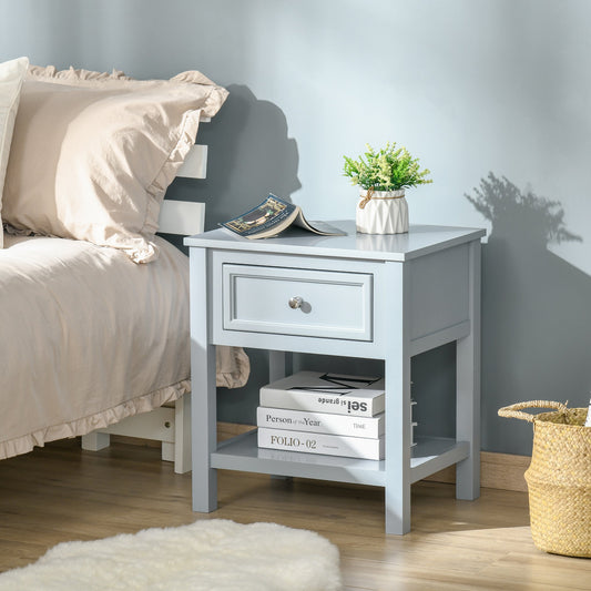 Accent End Table Nightstand with Grey Tabletop, Storage Drawer, and Bottom Shelf, Grey - Gallery Canada