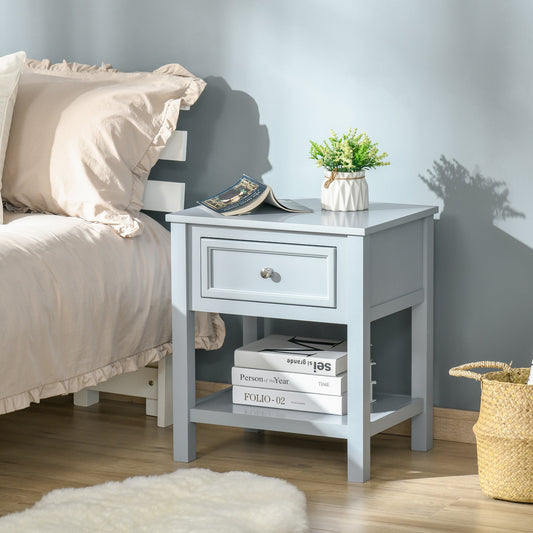 Accent End Table Nightstand with Grey Tabletop, Storage Drawer, and Bottom Shelf, Grey Side Tables Grey  at Gallery Canada