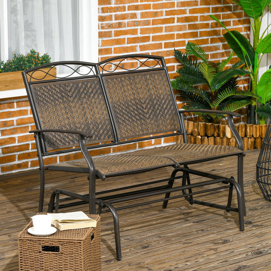 Outdoor Glider Loveseat, Steel Frame Rattan Gliding Chair, Mixed Brown - Gallery Canada