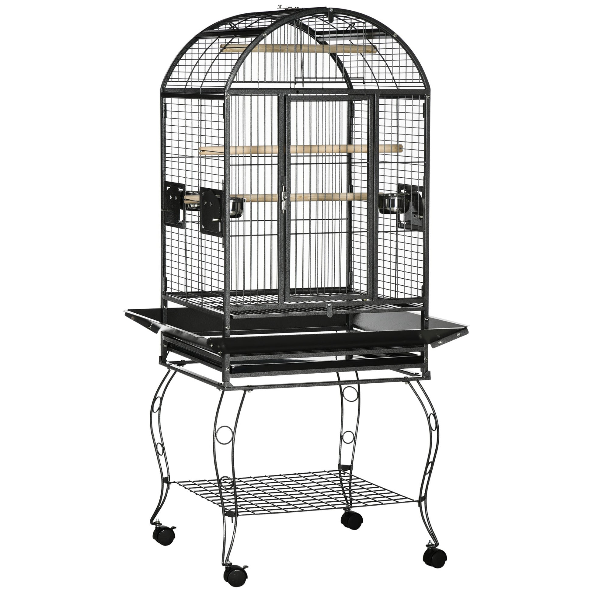 66" Bird Cage Parrot Cage for Conures, Cockatiels, Parrotlet with Play Top, Rolling Stand, Pull Out Tray, Storage Shelf Bird Cages Dark Grey  at Gallery Canada