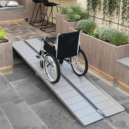 10' Foldable Handicap Ramp for Home, Steps, Doorways, Aluminum Wheelchair Ramp, Textured Threshold Ramp, Silver Knee Walker & Wheelchair Ramps Silver at Gallery Canada