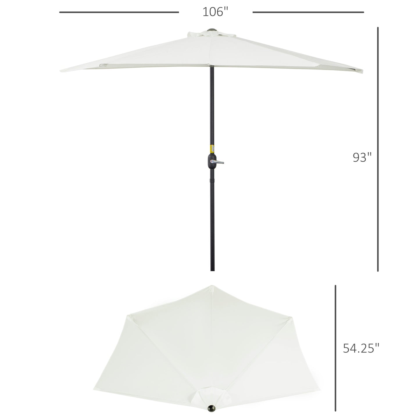 9ft Half Patio Umbrella Round Balcony Umbrella Waterproof Window Sun Shade w/ 5 Ribs Cream White Sun Umbrellas   at Gallery Canada