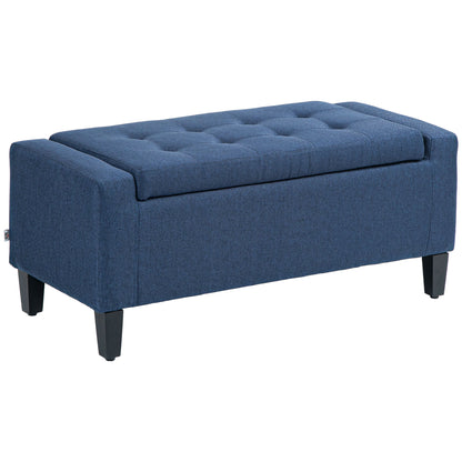 Storage Ottoman Bench, Linen Upholstered Bench with Tufted Design, Dark Blue Storage Ottomans & Benches   at Gallery Canada