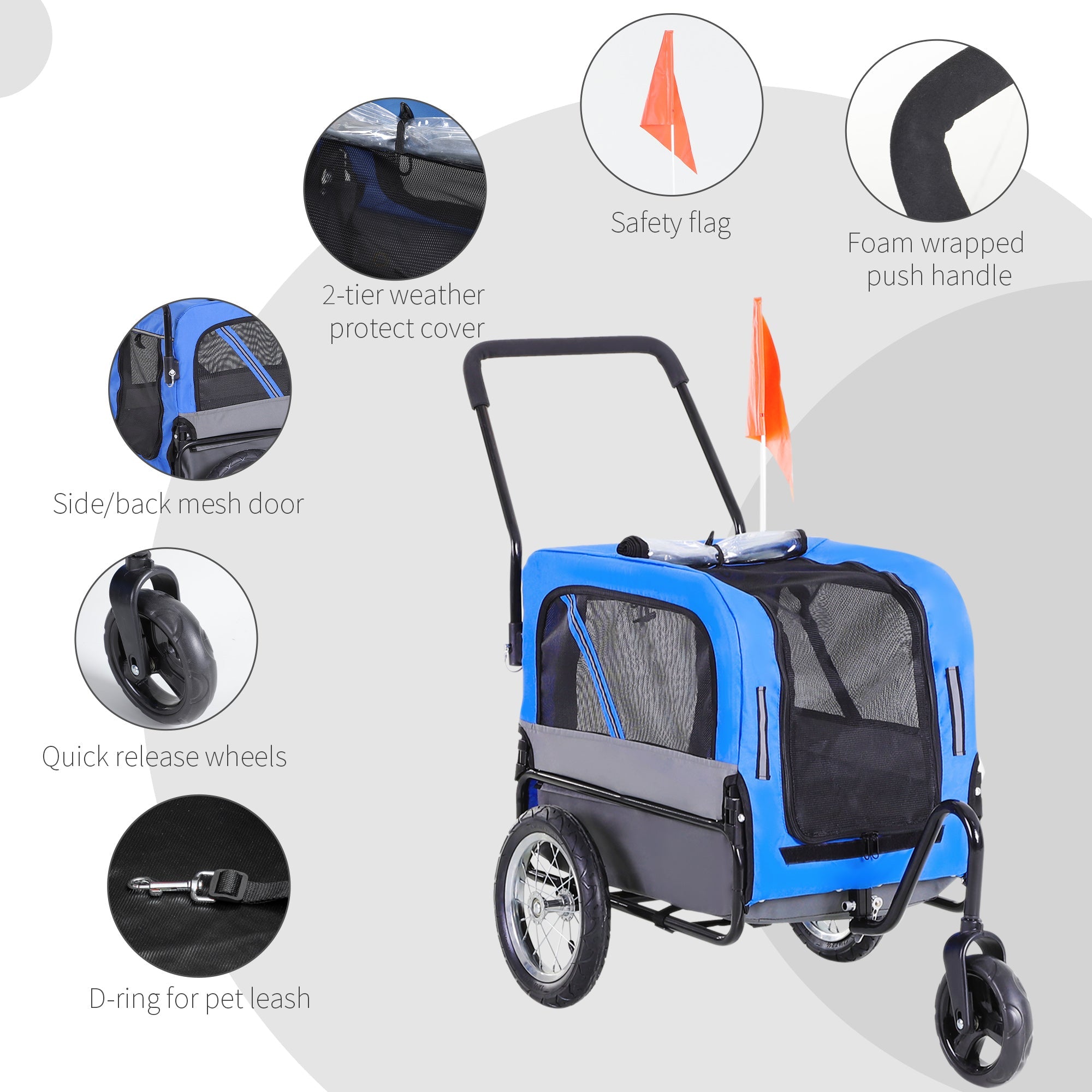 2-In-1 Dog Bike Trailer & Pet Stroller with Swivel Wheel, Hitch, Suspension, Blue Dog Bike Trailers & Strollers   at Gallery Canada