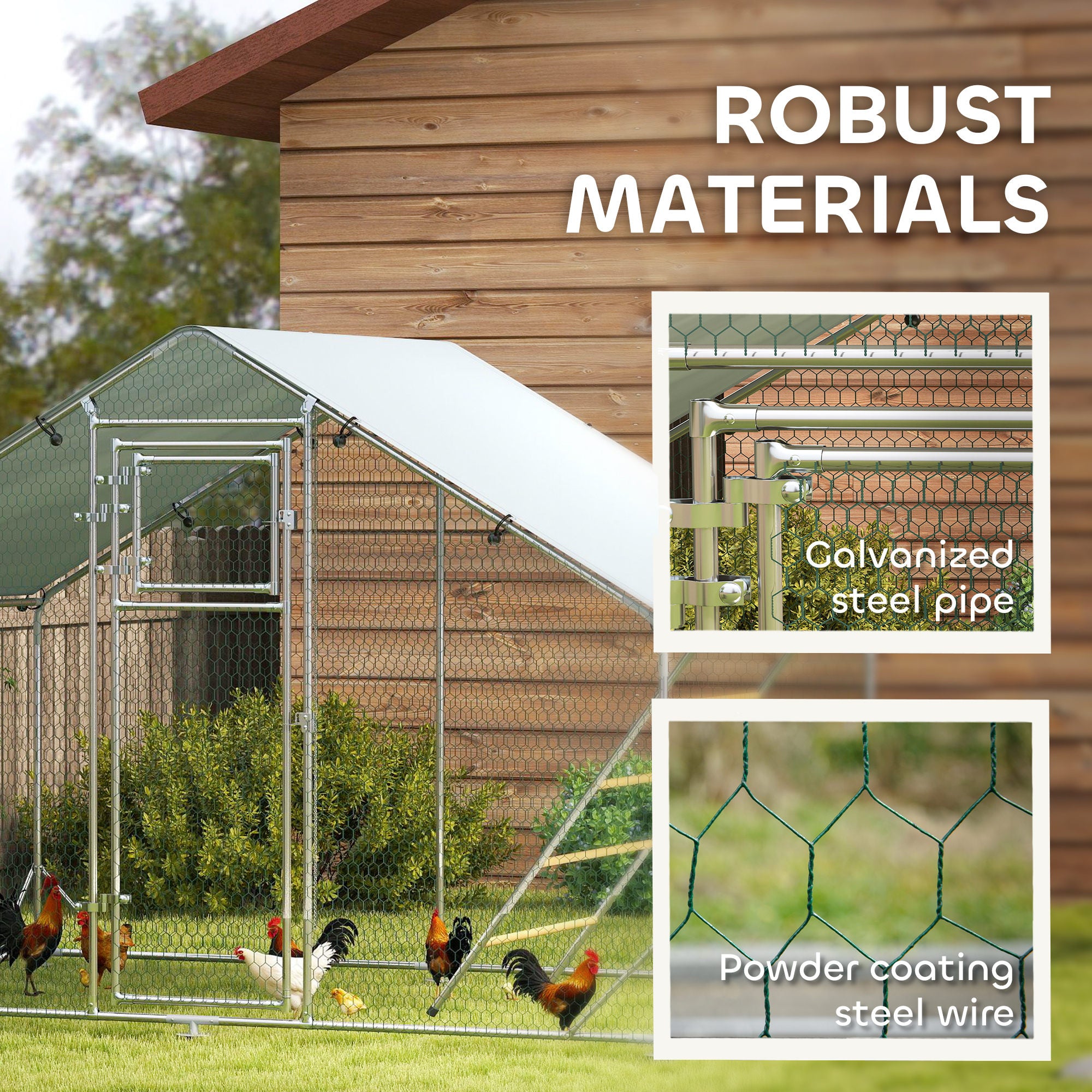 Large Metal Chicken Run with Waterproof &; UV-Resistant Cover, Feeding Door, Hanging Feeder, Perch for 6-8 Chickens Chicken Coops at Gallery Canada