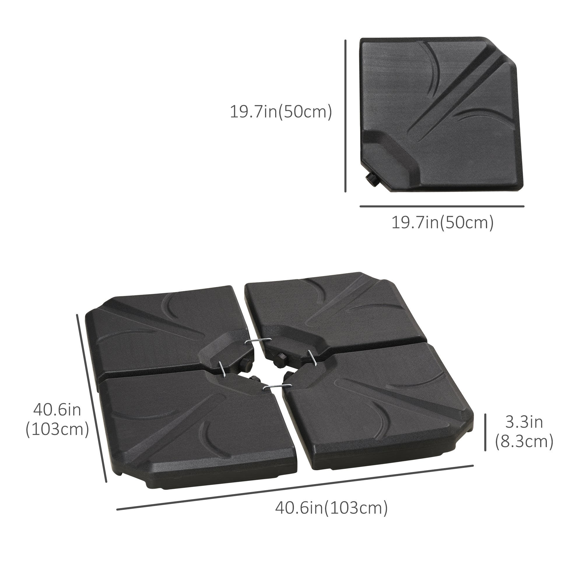 4 Piece Umbrella Base Stand Cantilever Offset Patio Umbrella Weight Plates w/ U Locking, 123 lb Capacity Water or 158 lb Capacity Sand, Black Umbrella Bases at Gallery Canada