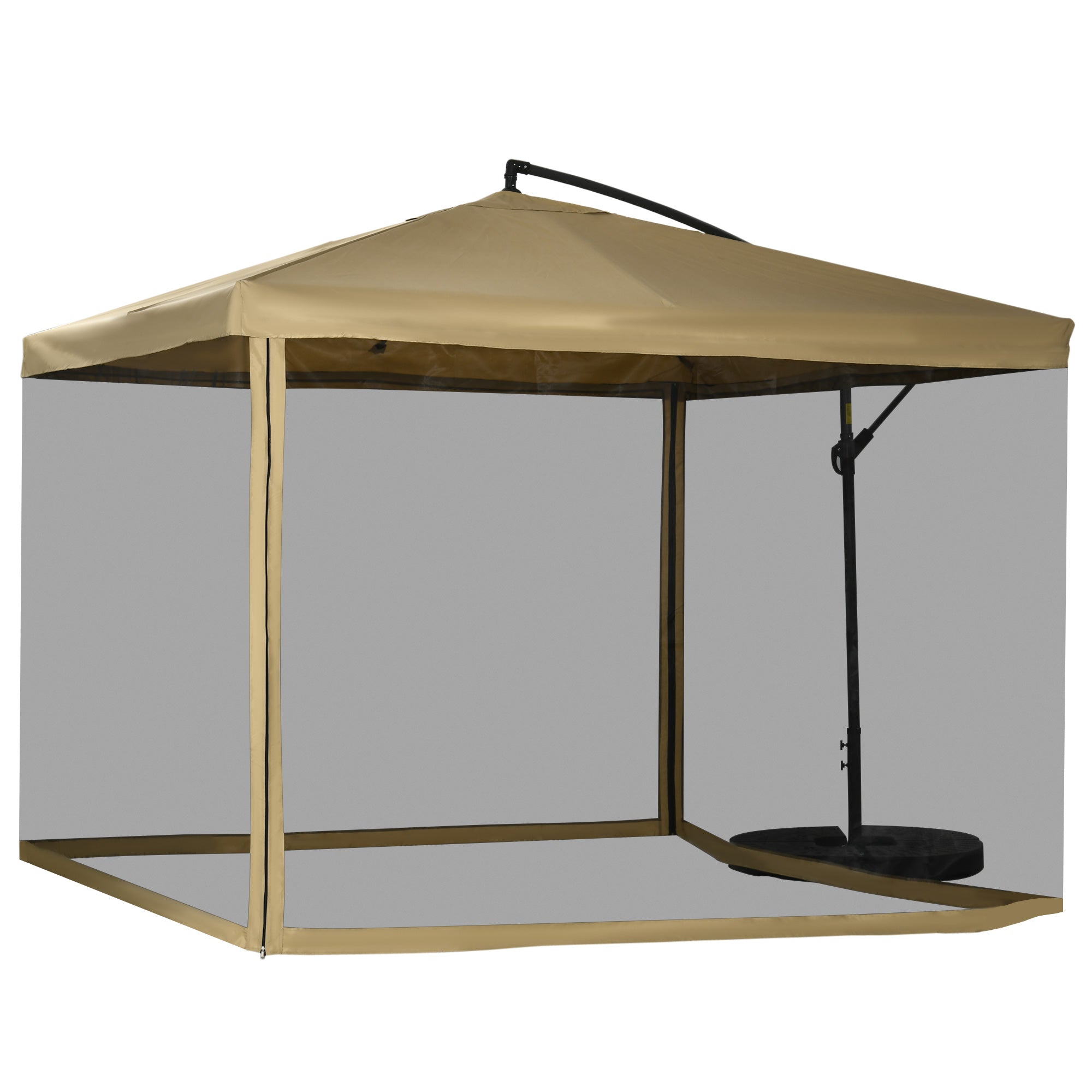 Offset Patio Umbrella with Net and Umbrella Base, Adjustable Cantilever Canopy with Cross Base, Weight Plates and 8 Ribs for Backyard, Poolside, Garden, Beige Cantilever Umbrellas at Gallery Canada