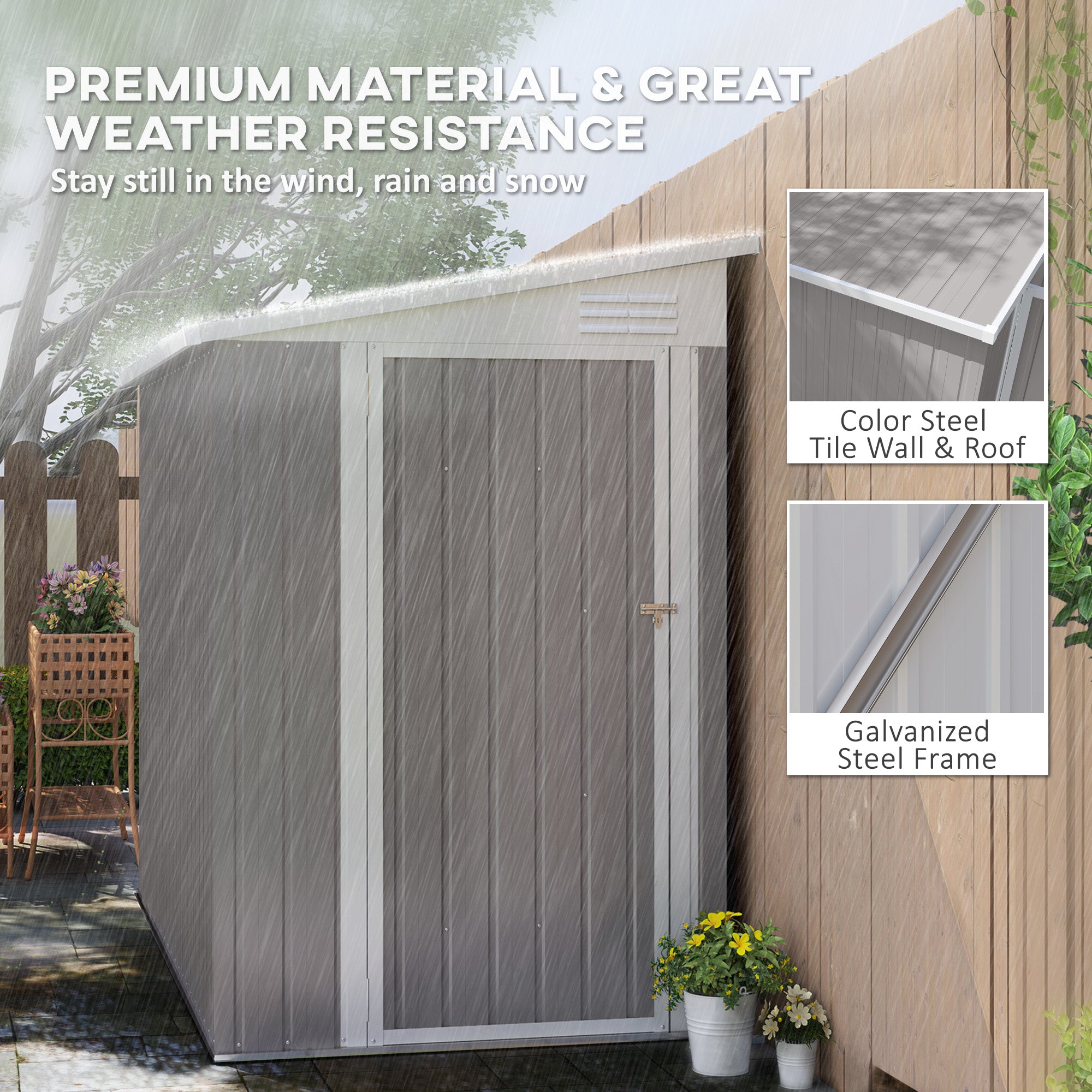 4' x 8' Garden Storage Shed Lean to Shed Outdoor Metal Tool House with Lockable Door and Air Vents for Patio, Lawn, Light Grey Sheds at Gallery Canada