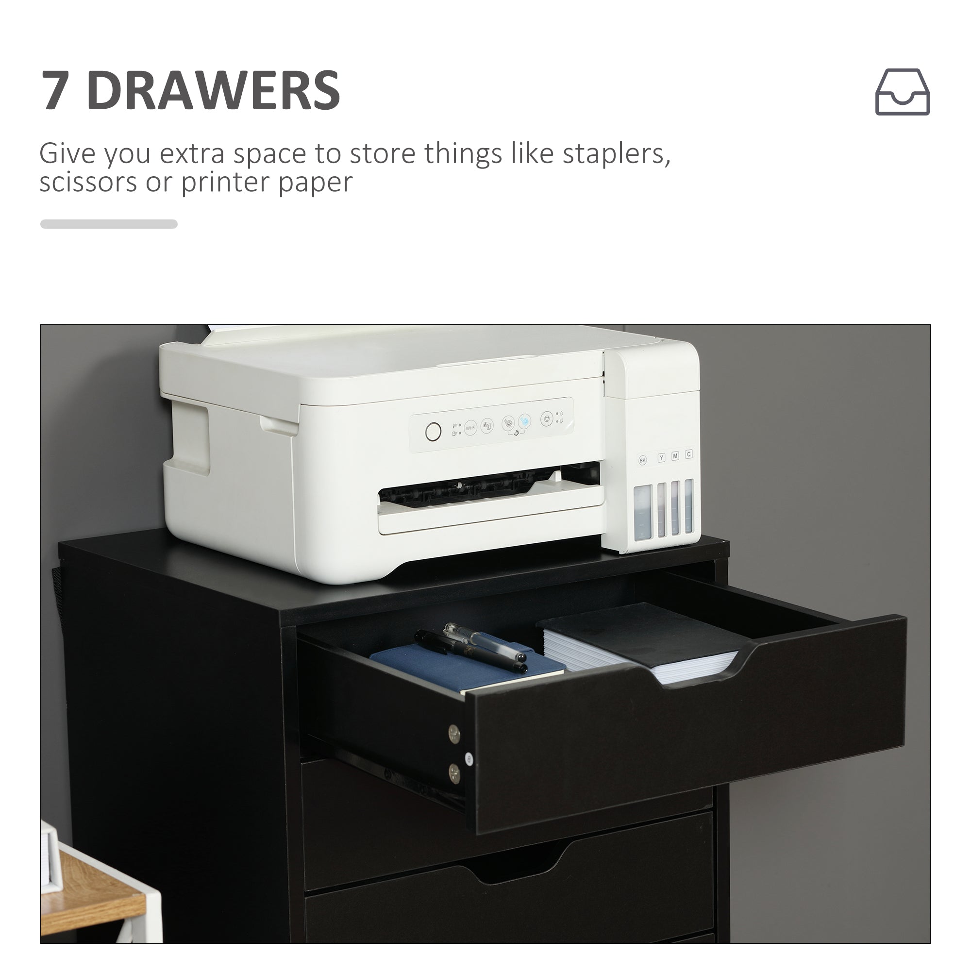 7-drawer Vertical File Cabinet for Home Office, Storage Cabinet with Wheels, 18.7