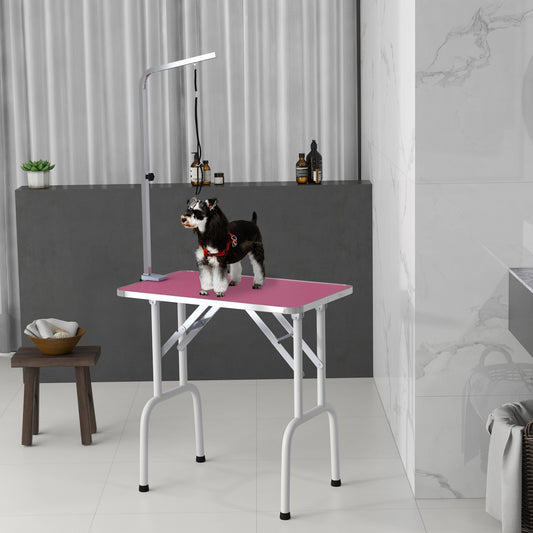 Foldable Pet Grooming Table for Dogs Cats with Adjustable Arm, Non-slip Surface, Pink Dog Grooming Tables   at Gallery Canada