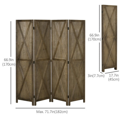 4-panel Wall Partition Farmhouse Room Separator with Foldable Design Wooden Frame 5.6FT, Brown Room Dividers   at Gallery Canada