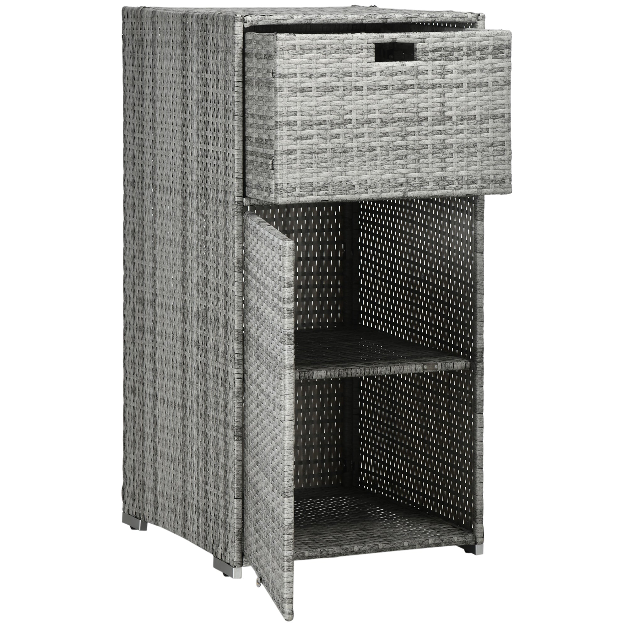 Patio Storage Cabinet, Outdoor Towel Rack for Pool, Waterproof PE Rattan Wicker, Hot Tub Accessory, with Basket Drawer, Mixed Grey Patio Storage Boxes at Gallery Canada