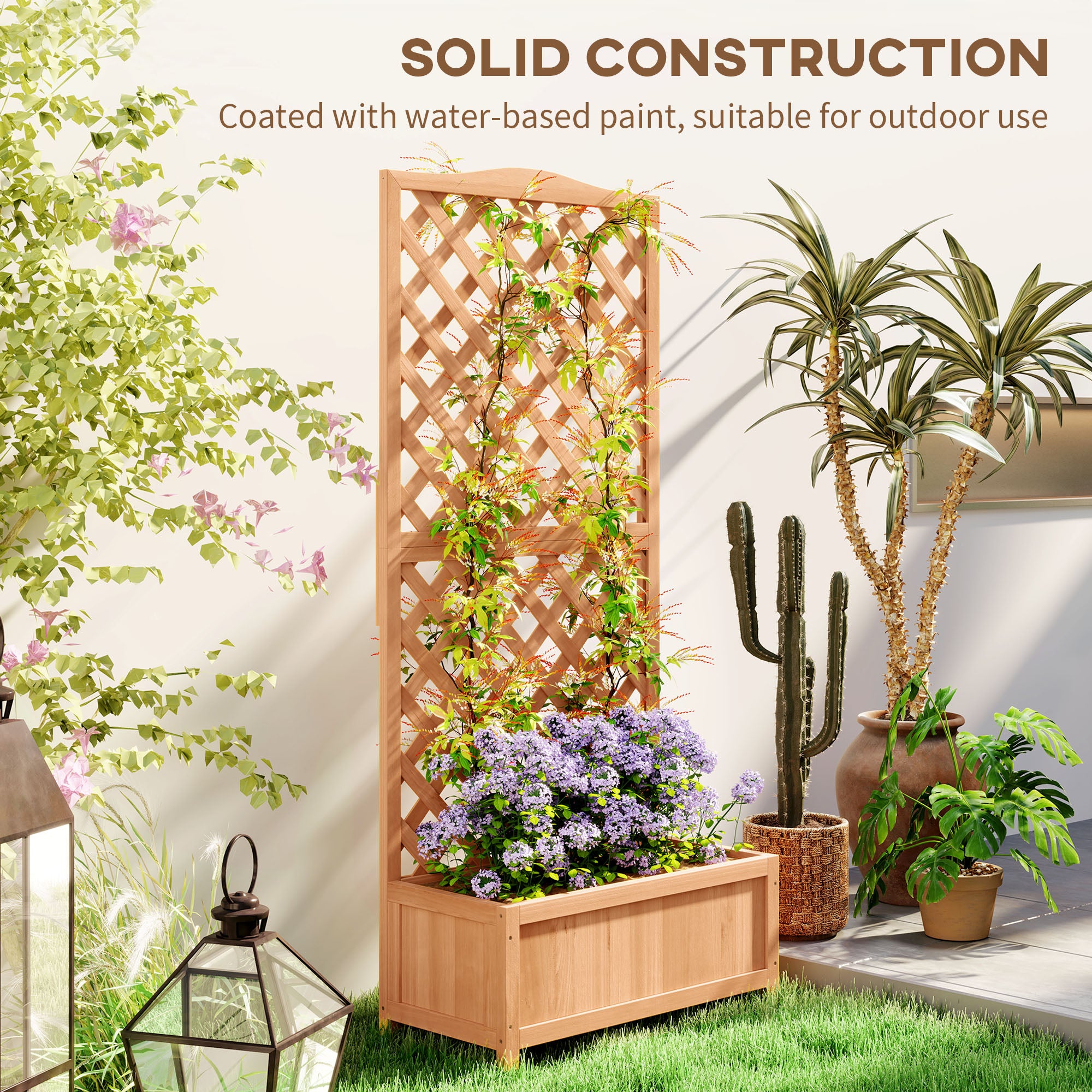 Wood Planter with Trellis for Vine Climbing, Raised Garden Bed to Grow Vegetables for Backyard, 30
