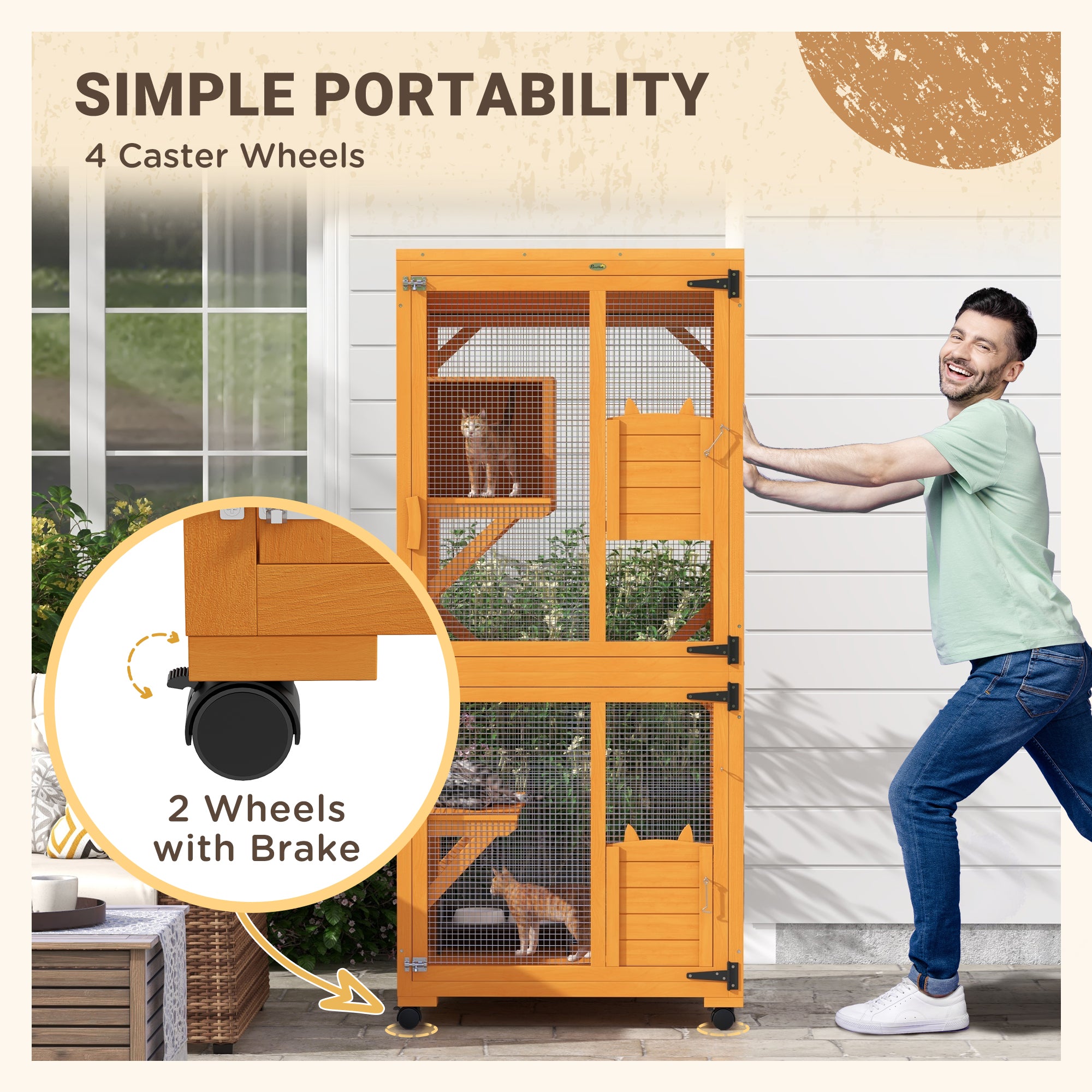 Catio Outdoor, Elevated Design, with Wheels, Resting Box, Water-Resistant, Multi Platforms, Orange Outdoor Cat Enclosures at Gallery Canada