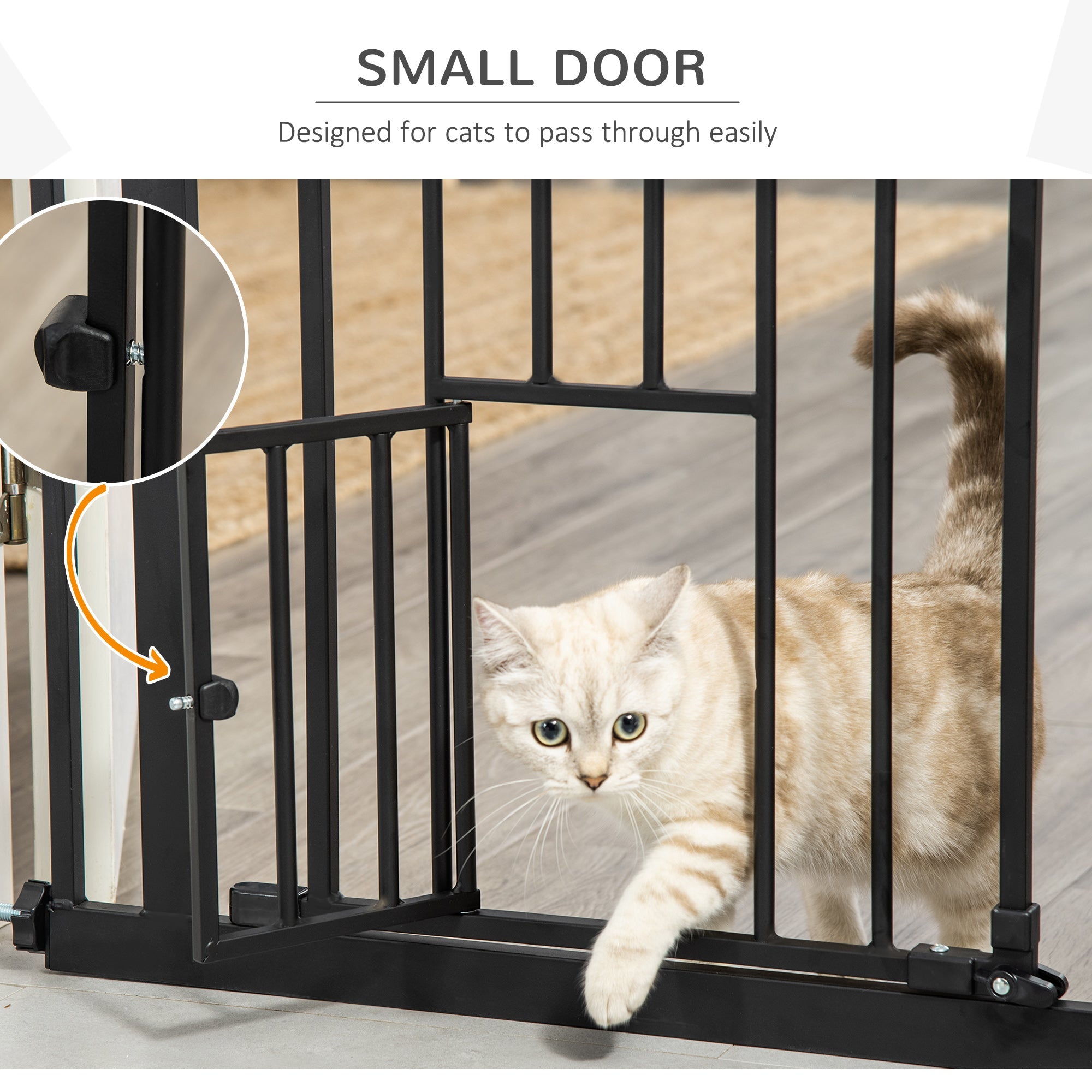 Retractable Gate Extra Wide Press-Mounted with Cat Door, Auto Closing Pet Gate for Stair, Hallway, 29-32 Inch Houses, Kennels & Pens   at Gallery Canada