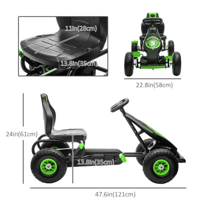 Pedal Go Kart w/ Adjustable Seat, Rubber Wheels Shock Absorb, Green Pedal Go Karts for Kids   at Gallery Canada