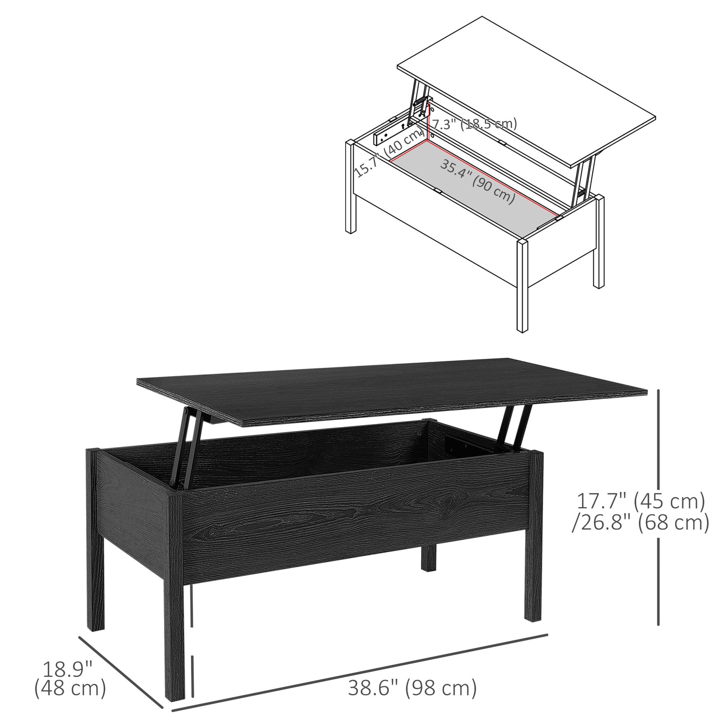 39" Modern Lift Top Coffee Table with Hidden Storage Compartment, Center Table for Living Room, Black Coffee Tables at Gallery Canada