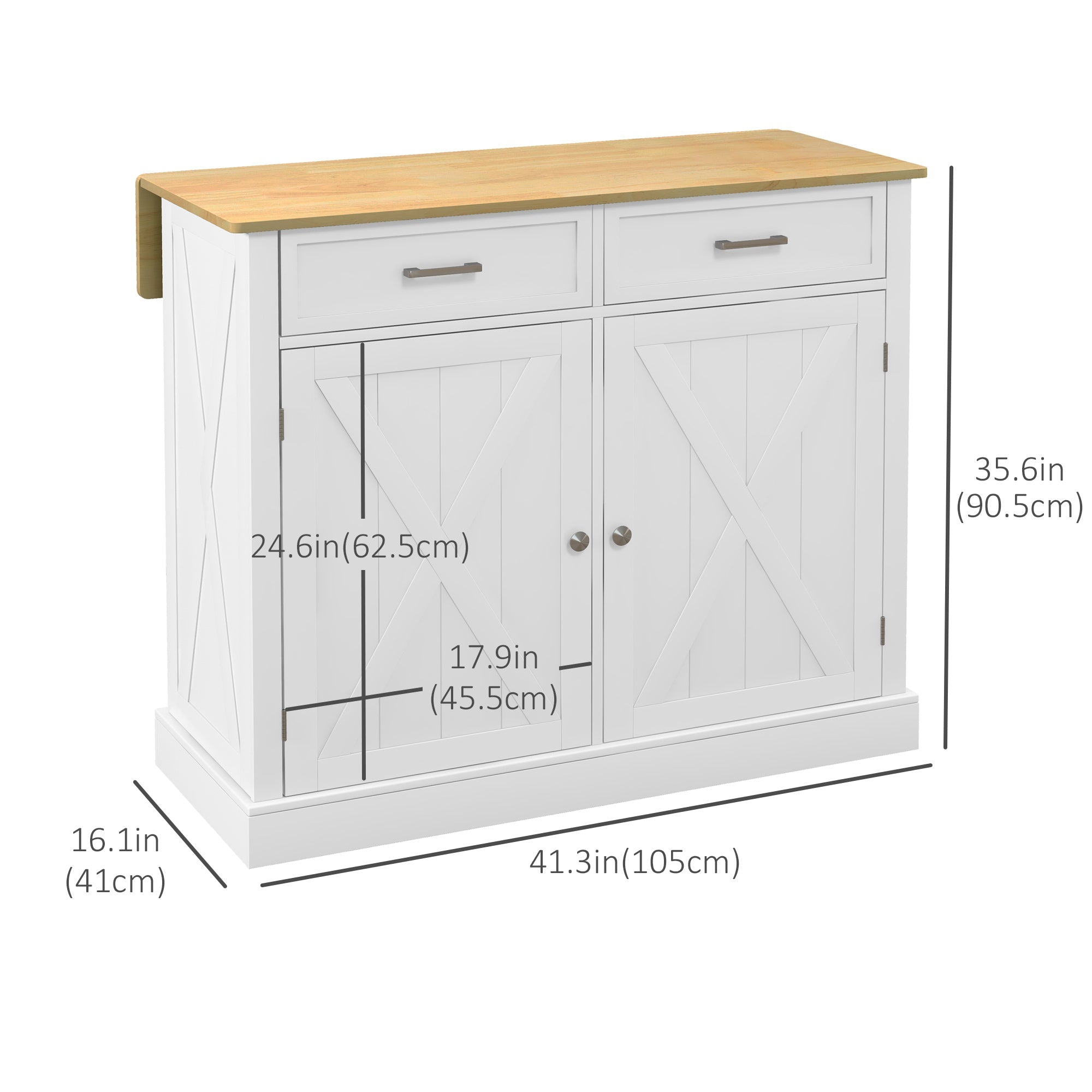 Rolling Kitchen Island with Drop Leaf Wood Breakfast Bar, Farmhouse Kitchen Cart with 2 Drawers, Adjustable Shelves for Dining Room, White Kitchen Islands & Kitchen Carts   at Gallery Canada