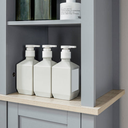 Bathroom Floor Storage Cabinet with 3 Tier Shelf and Cupboard with Door, Free Standing Linen Tower, Tall Slim Side Organizer Shelves, Grey Bathroom Cabinets   at Gallery Canada