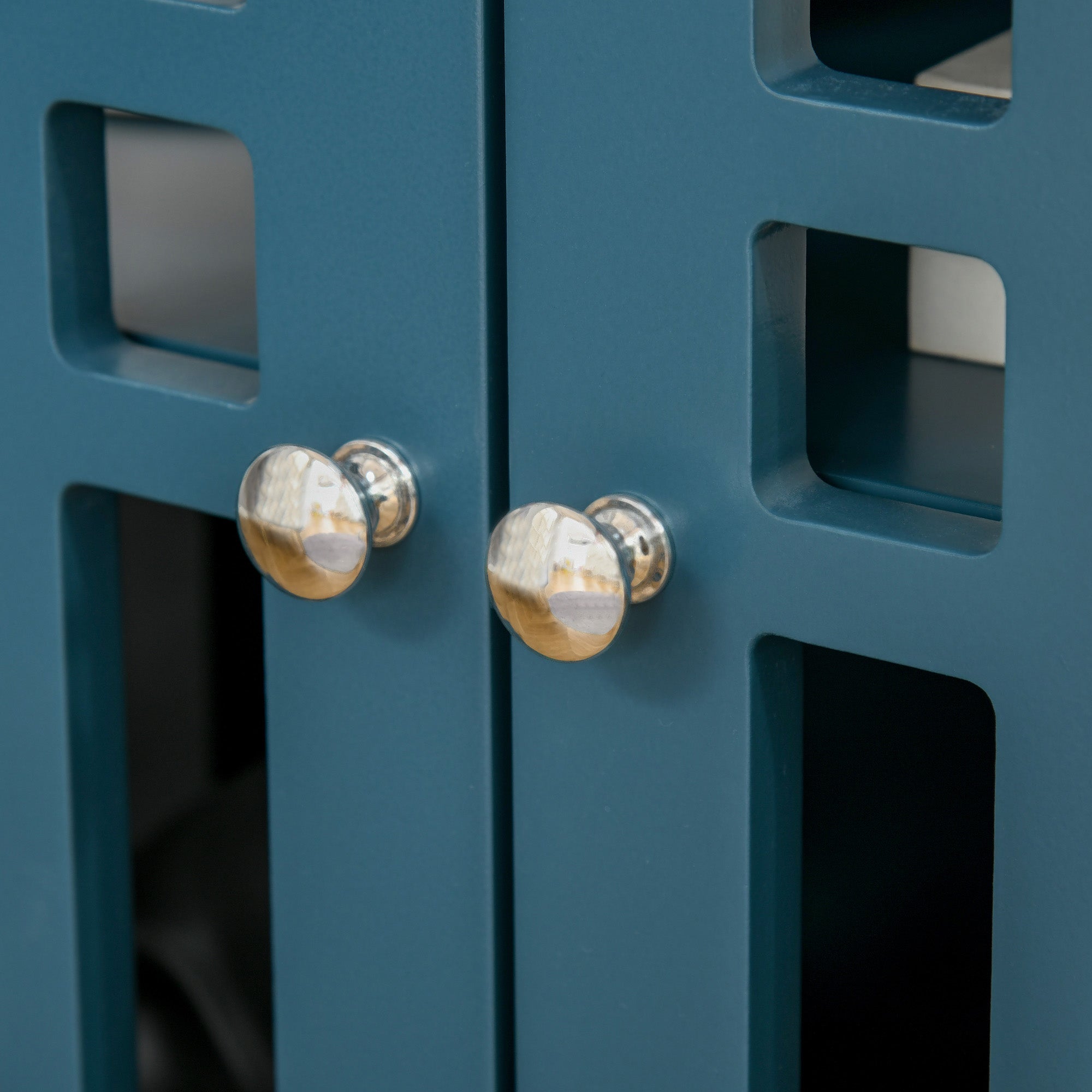 Storage Cabinet with Fretwork Doors and Shelf, Modern Freestanding Sideboard, Buffet, Blue Storage Cabinets   at Gallery Canada