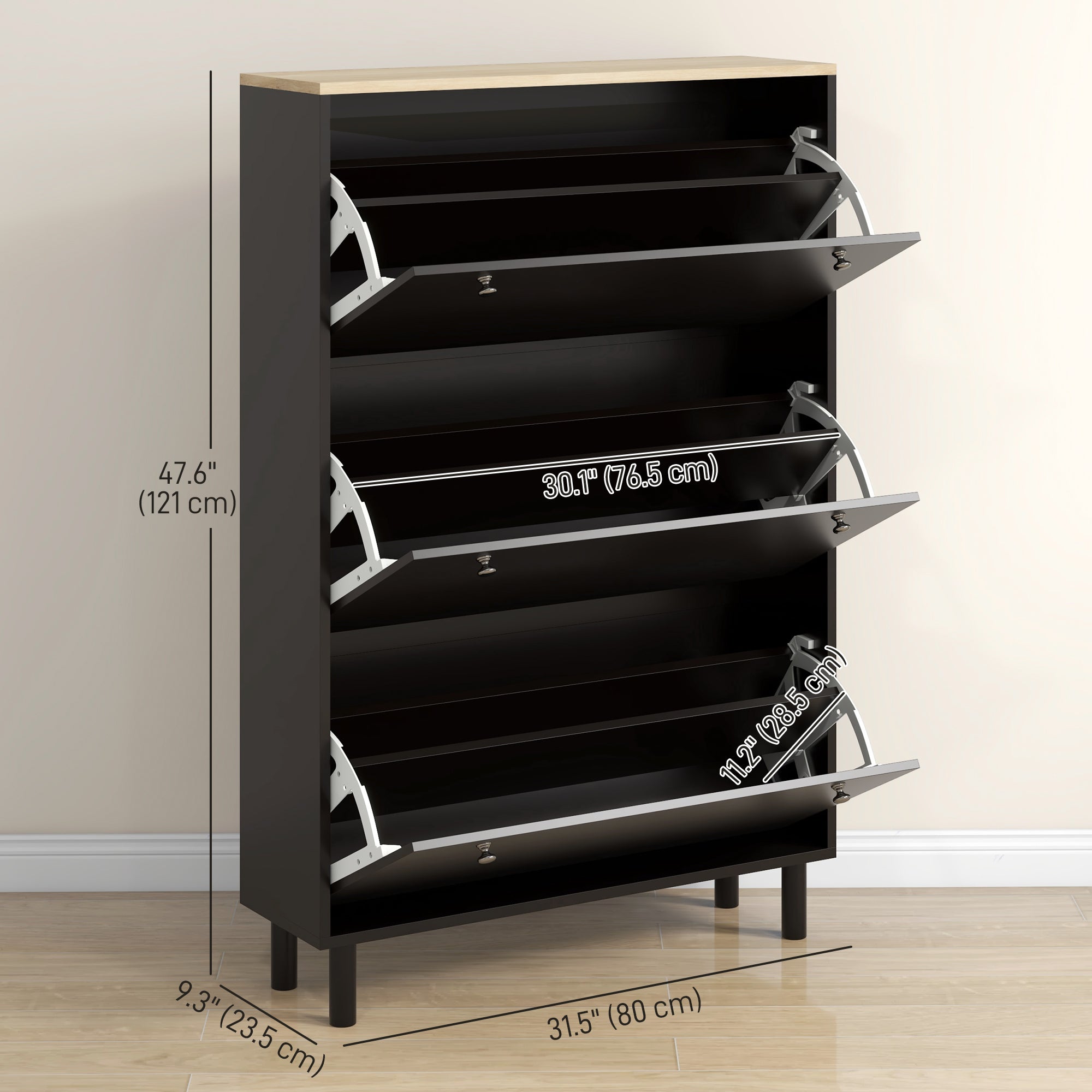 Narrow Shoe Storage with 3 Flip Drawers and Adjustable Shelves, Shoe Cabinet Organizer for 24 Pairs of Shoes, Black Shoe Storage Cabinets & Racks   at Gallery Canada