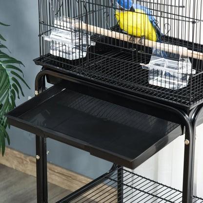 62" Rolling Bird Cage Cockatoo House Play Top Finch Pet Supply with Storage Shelf, Wheels - Black Bird Cages   at Gallery Canada