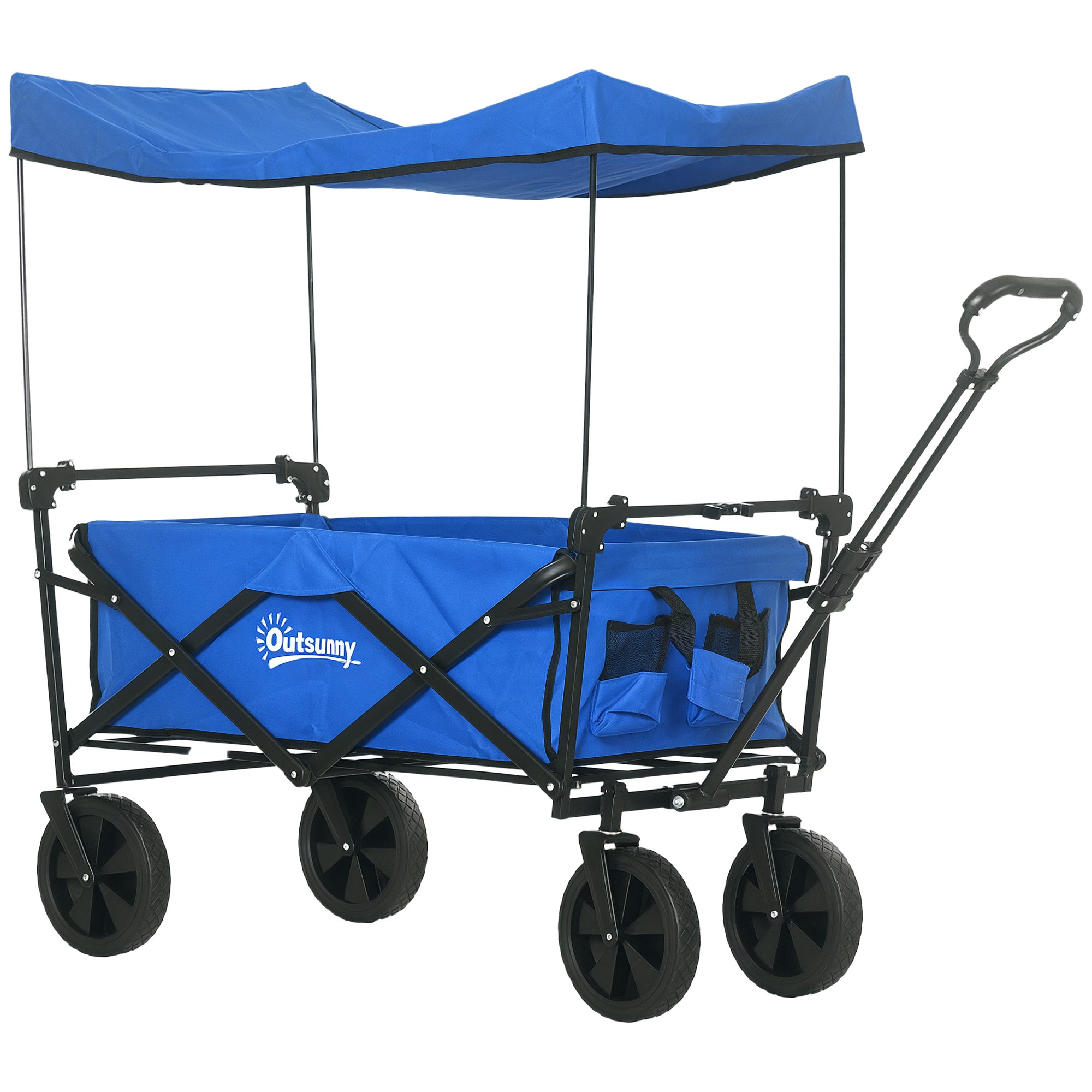 Steel Frame Folding Garden Cart, Collapsible Wagon Cart with Removable Canopy, Telescopic Handle and Carrying Bag, Dark Blue Folding Garden Carts at Gallery Canada