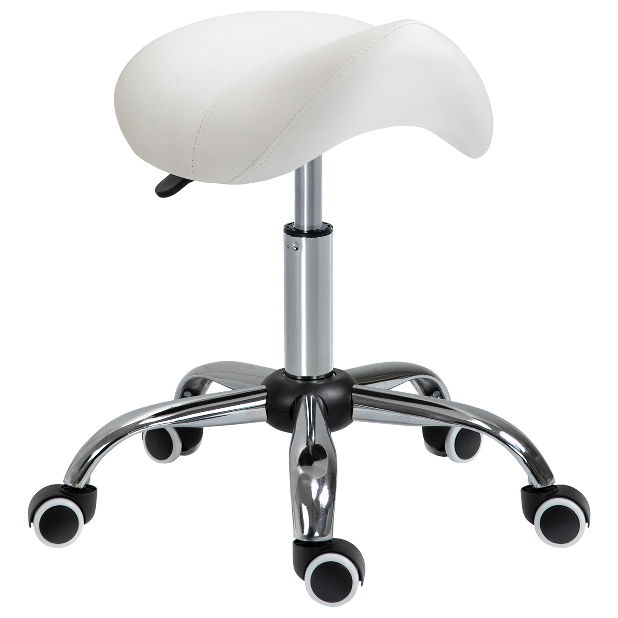 Adjustable Hydraulic Rolling Salon Stool Swivel Saddle Chair Spa Beauty Seat PU Leather, Cream White Salon Stools Cream  at Gallery Canada