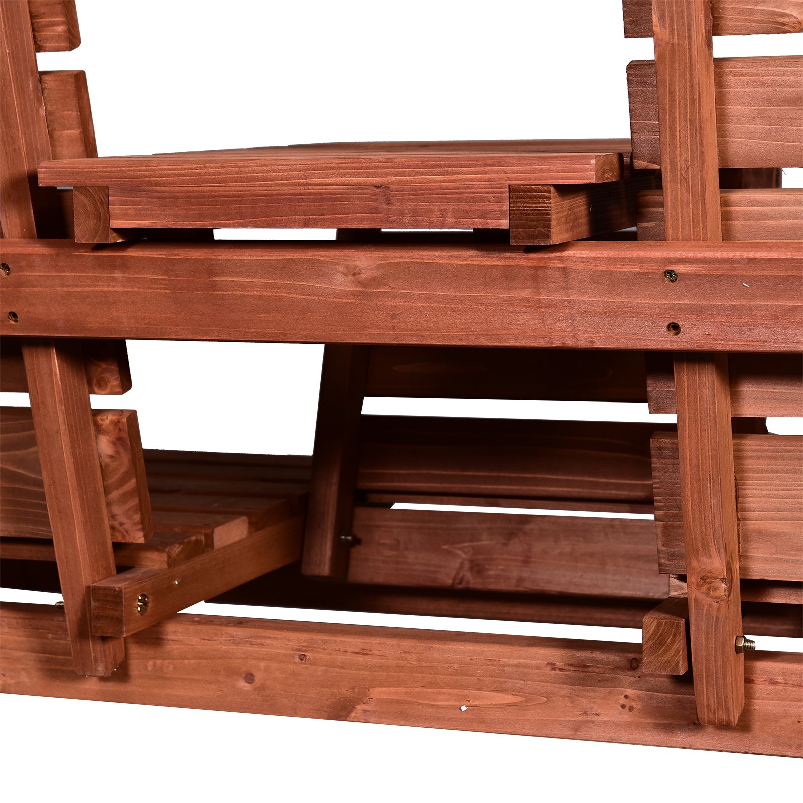 3-Seater Outdoor Bench with Convertible Middle Table, Garden Wooden Patio Loveseat with Middle Table for 2 Persons w/ Slatted Seat and Backrest, Armrests, Orange Outdoor Benches at Gallery Canada