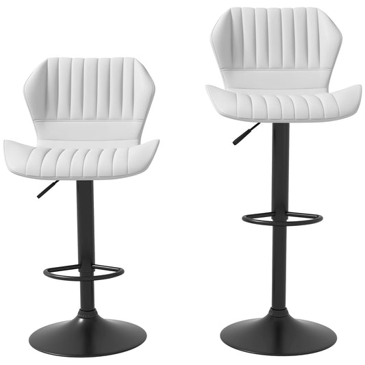 Shell Back Bar Stool Set of 2, PU Leather Adjustable Swivel Barstools with Chrome Base and Footrest for Kitchen Counter, Pub, White Bar Stools   at Gallery Canada