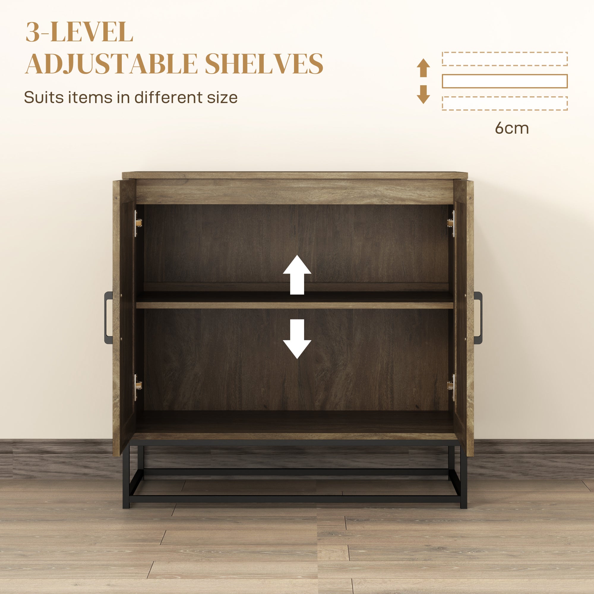Kitchen Storage Cabinet, Wood Effect Sideboard Buffet Cabinet with Adjustable Shelf and 2 Doors, Nature Wood Storage Cabinets at Gallery Canada
