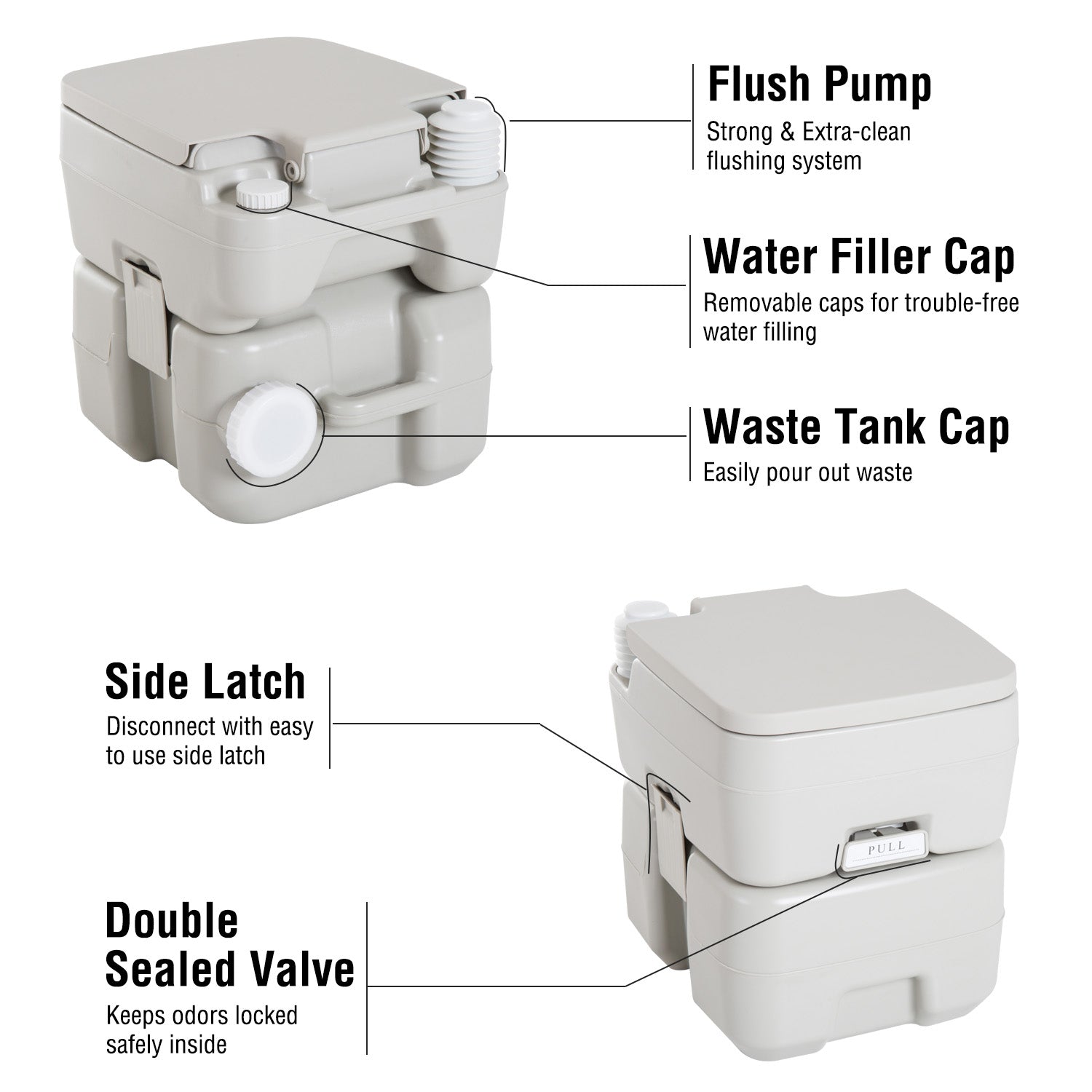 Outdoor Portable Travel Toilet Detachable Flushable Tank Easy to Use 3 Way Pistol for Camping Hiking Boating Roadtripping 5.3 Gallon (20L) Camping Toilets   at Gallery Canada