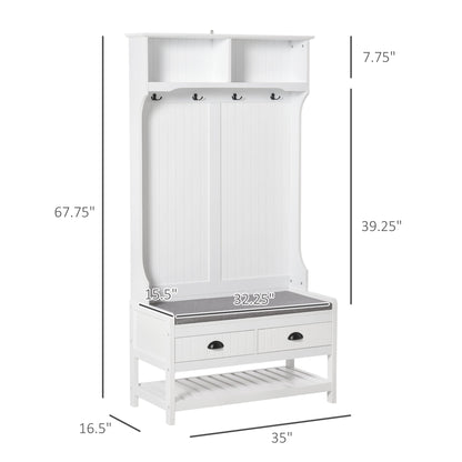 Multi-Functional Coat Stand with Shoe Storage Bench, Drawers, Padded Seat - White Clothing Storage   at Gallery Canada