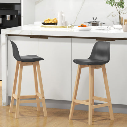 Bar Height Stools Set of 2, PU Leather Upholstered Stools for Kitchen Island, Modern Bar Chairs with Backs, Black Bar Stools   at Gallery Canada