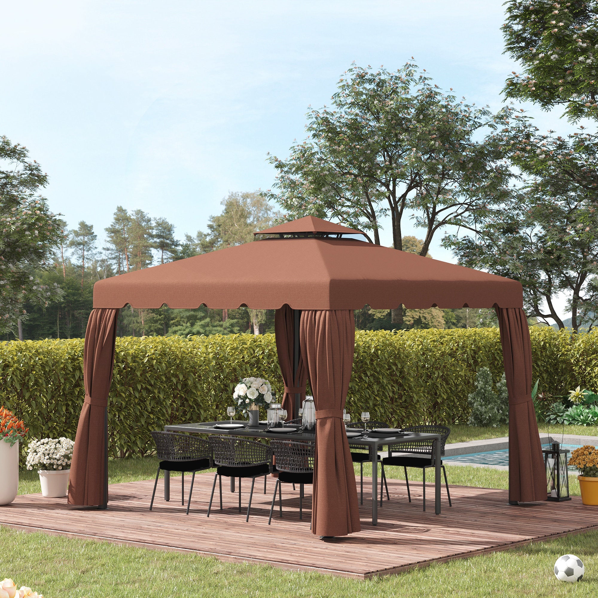 9.8' x 9.8' Gazebo Replacement Canopy, Gazebo Top Cover with Double Vented Roof for Garden Patio Outdoor TOP ONLY, Coffee Gazebo Canopy Replacement at Gallery Canada