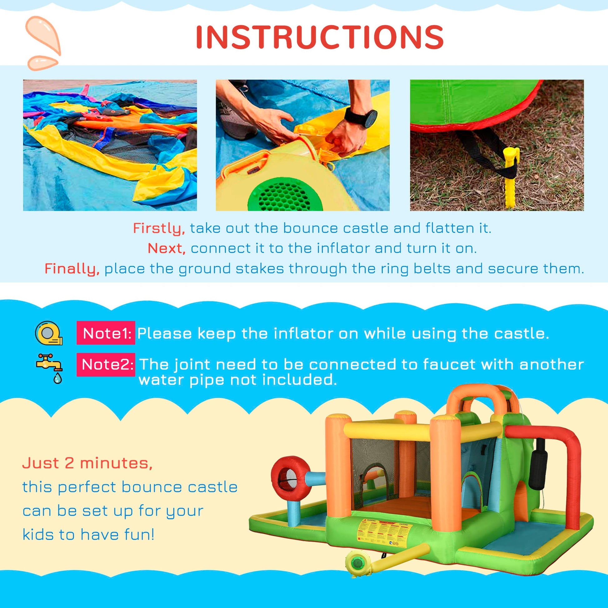 8-in-1 Inflatable Water Slide Bounce House with Pool, Trampoline, 750W Blower, Multi-Color Inflatables   at Gallery Canada