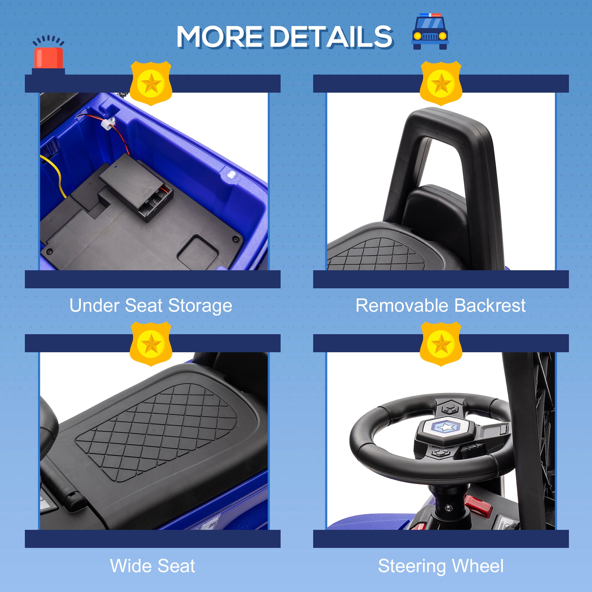 Kids Ride On Sliding Car with Hidden Under Seat Storage, Ride On Police Car for Toddler with Megaphone, Anti Dumping Device, Removable Backrest, Foot-to-Floor Design, Blue Push Cars for Toddlers at Gallery Canada
