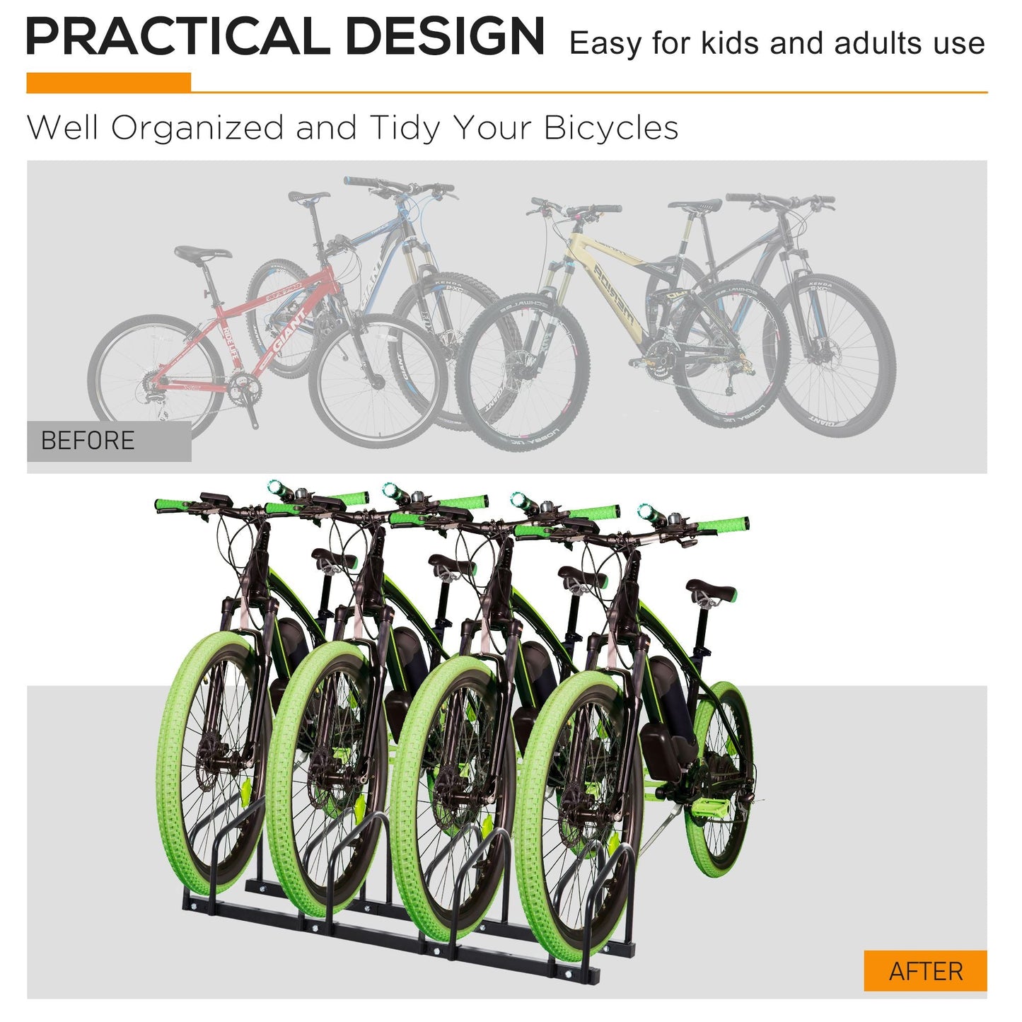 4-Bike Bicycle Floor Parking Rack Cycling Storage Stand Ground Mount Garage Organizer for Indoor and Outdoor Use Bike Parking Stands   at Gallery Canada