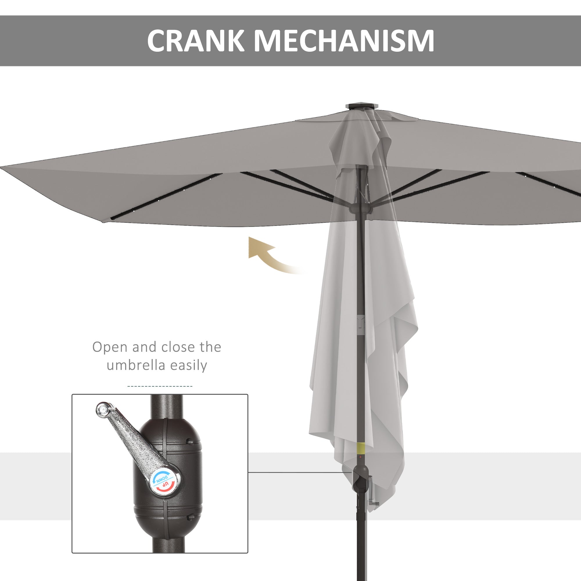6.5x10ft Patio Umbrella Tilt Aluminum Outdoor Market Parasol with Solar Powered LEDs, Crank - Light Grey Sun Umbrellas at Gallery Canada