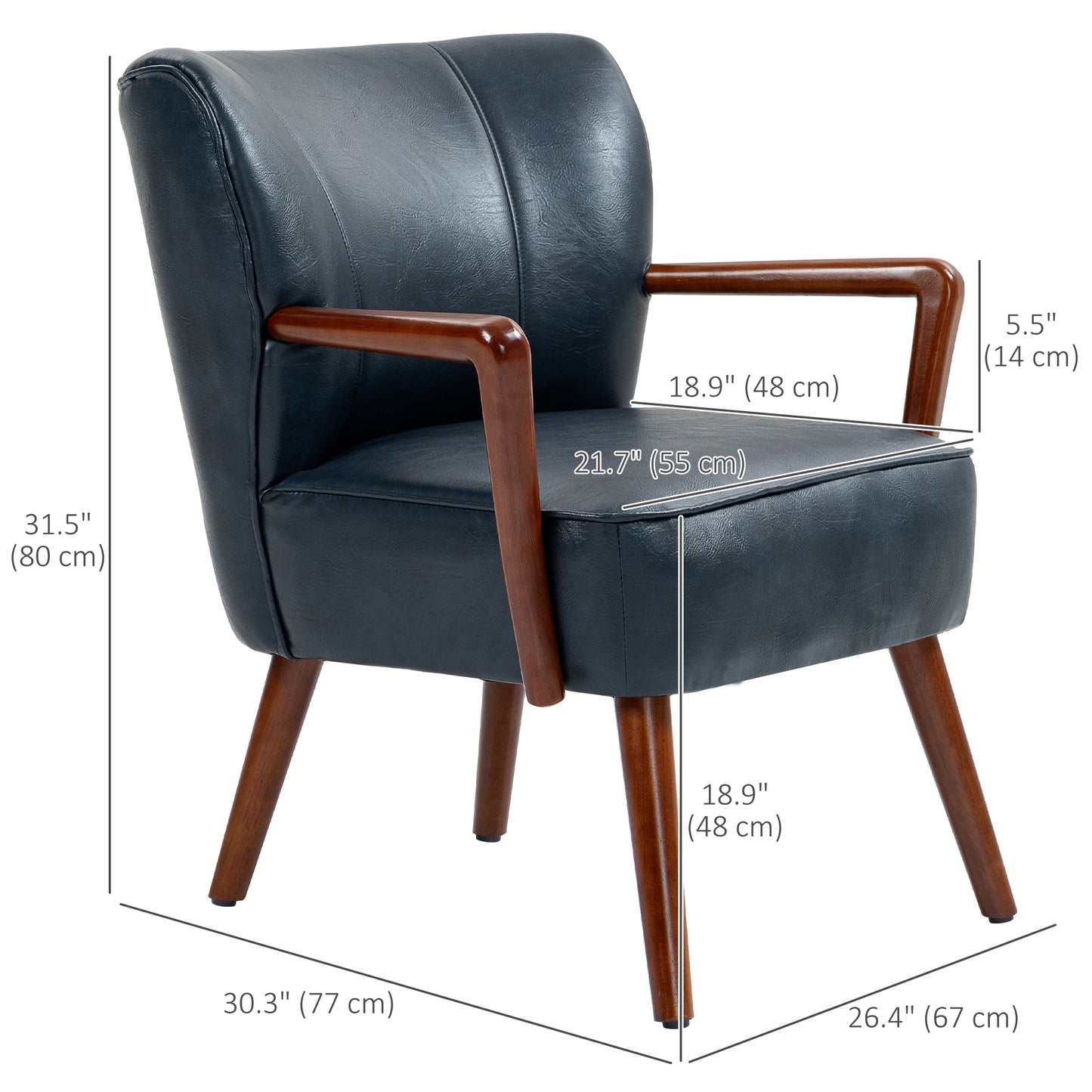 Accent Chair, Modern Armchair, Faux Leather Upholstered Living Room Chair with Wood Legs and Wide Padded Seat, Blue Accent Chairs   at Gallery Canada