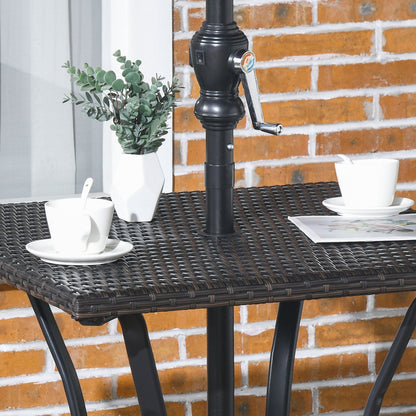 Outdoor Wicker Dining Table with Umbrella Hole, PE Rattan, Plastic Board, Brown Patio Side Tables   at Gallery Canada